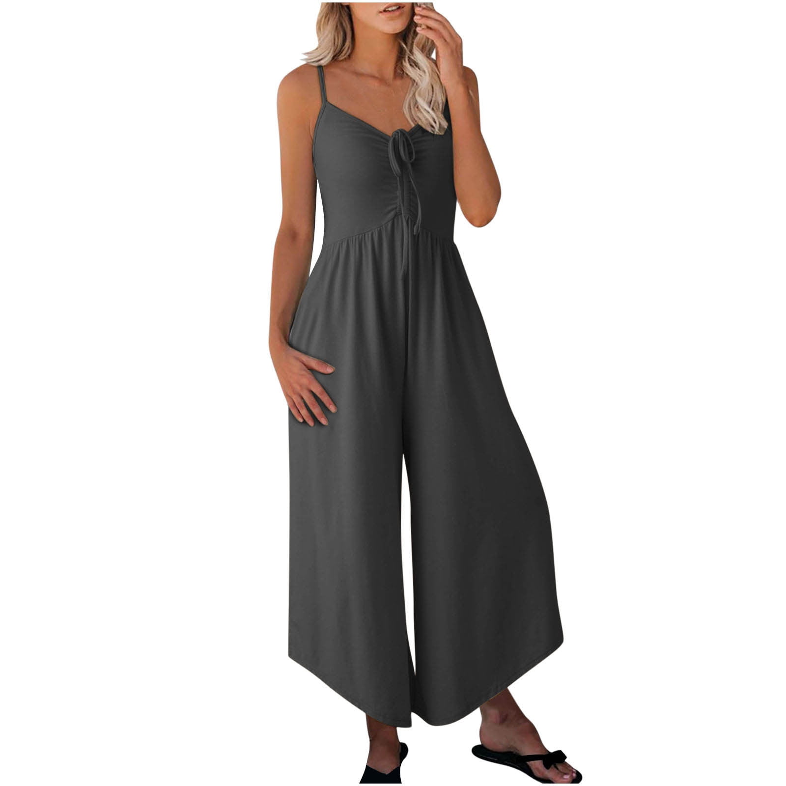 BALAMY Women's Casual Jumpsuit - Loose Fit Wide Leg Overalls With Pockets