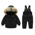 thumbnail image 1 of BLTIBY Kids 2 Piece Snowsuit Set Toddler Girls Boys Winter Hooded Puffer Jacket Snow Bib Pants Thickened Ski Suits with Pockets Black 6-7 Years, 1 of 7