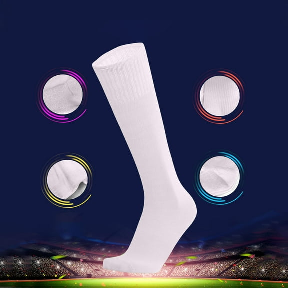 BLTIBY Kids Football Sock Boys Girls Thickened Over Knee High Sports Socks for Soccer Rugby Basketball Hockey & Outdoor Activities Children Breathable Training & Running Socks White 6-14Years