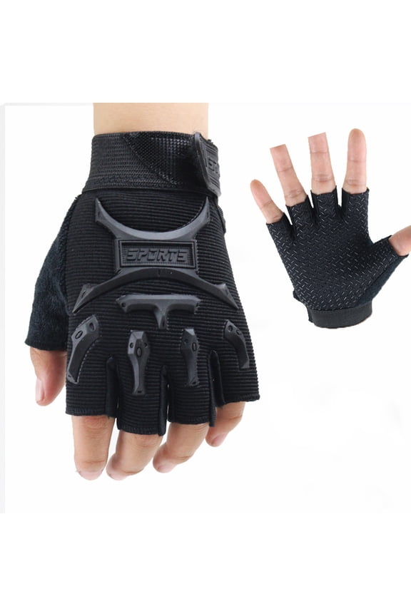 Kids Half Finger Cycling Gloves Non-Slip Fingerless Adjustable Mitten Shock-Absorbing Gloves for Boys Girls Fishing Biking Training Outdoor Sports Black M