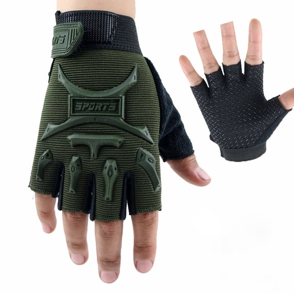 BLTIBY Kids Half Finger Cycling Gloves Non-Slip Fingerless Adjustable Mitten Shock-Absorbing Gloves for Boys Girls Fishing Biking Training Outdoor Sports Green M