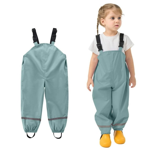 BLTIBY Kids Rain Bib Pants Girs Boys Toddler Waterproof Suspender Dirty Proof Rain Wear Fashion Lightweight Overalls Green 2-3 Years