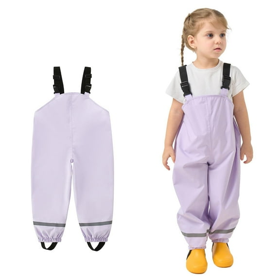 BLTIBY Kids Rain Bib Pants Girs Boys Toddler Waterproof Suspender Dirty Proof Rain Wear Fashion Lightweight Overalls Purple 5-6 Years