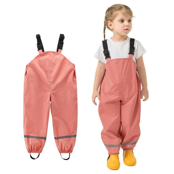 BLTIBY Kids Rain Bib Pants Girs Boys Toddler Waterproof Suspender Dirty Proof Rain Wear Fashion Lightweight Overalls Watermelon Red 6-7 Years