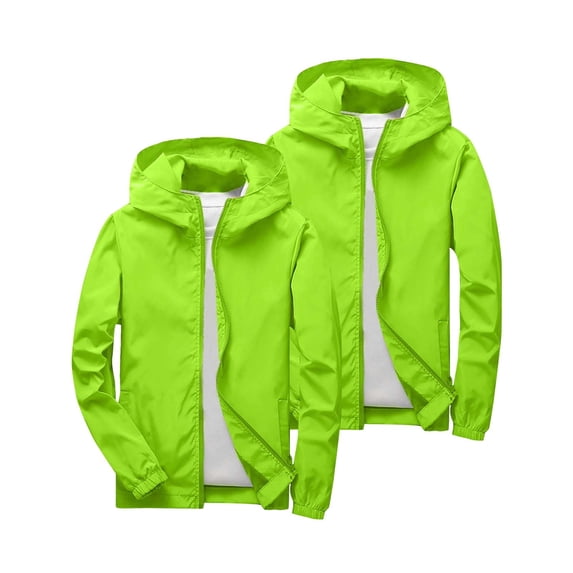 BLTIBY Kids Rain Jacket 2 Packs Boys Girls Waterproof Lightweight Raincoat Hoodie Zip up Camping Hiking Cycling Jackets Outdoor with Pockets Green 11-12Years