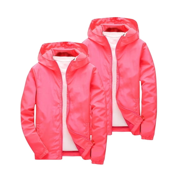 BLTIBY Kids Rain Jacket 2 Packs Boys Girls Waterproof Lightweight Raincoat Hoodie Zip up Camping Hiking Cycling Jackets Outdoor with Pockets Pink 4-5 Years
