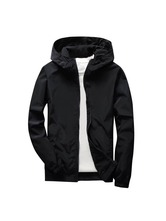 Kids Rain Jacket Boys Girls Waterproof Hooded Raincoats Fashion Lightweight Windbreaker Fall Zip Jackets with Pockets Black 11-12Years