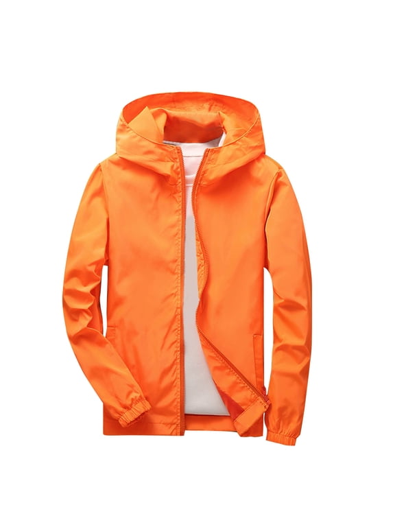 Kids Rain Jacket Boys Girls Waterproof Hooded Raincoats Fashion Lightweight Windbreaker Fall Zip Jackets with Pockets Orange 9-10Years