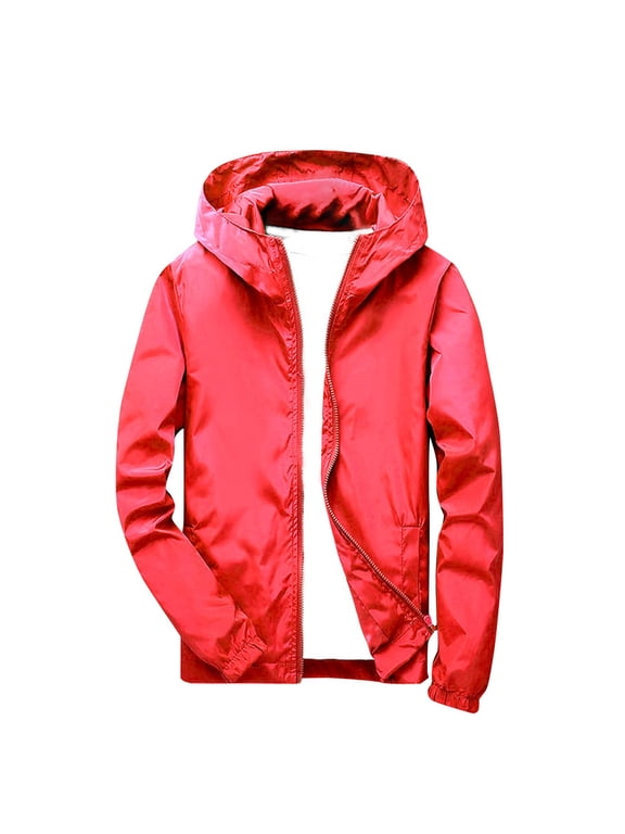 Kids Rain Jacket Boys Girls Waterproof Hooded Raincoats Fashion Lightweight Windbreaker Fall Zip Jackets with Pockets Red 7-8Years