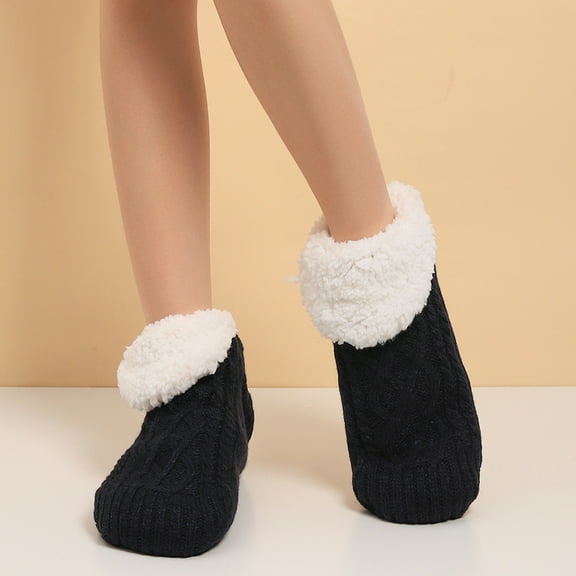 BLTIBY Kids Slipper Sock Boy Girl Chunky Knit Non Slip Socks Cosy Soft Fuzzy Warm Child Thermal Toddler Winter Socks Home Bed Socks Thick Fleece lined Stockings Black 3-4 Years
