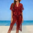 thumbnail image 1 of BLTIBY Kimonos Swimsuit Cover up for Women Lace Cardigan Summer Kimono Open Front Sheer Long Boho Coverups Red Free Size, 1 of 6