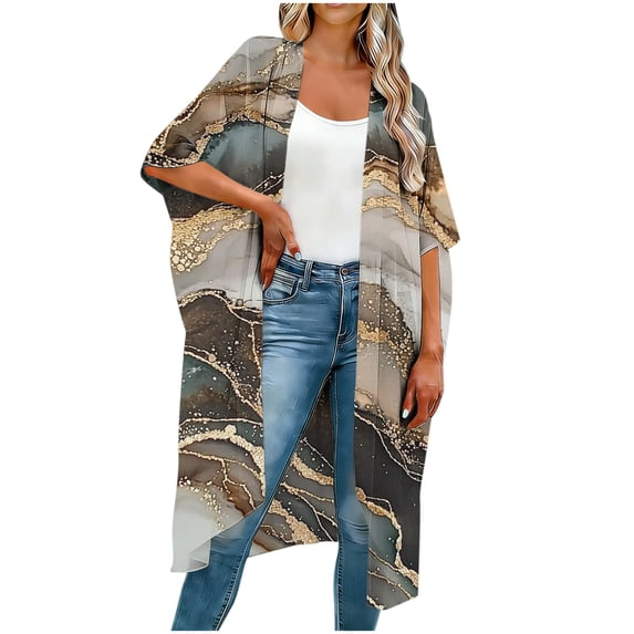 BLTIBY Kimonos for Women Floral Print Swimsuit Beach Cover Ups Lightweight Open Front Cardigan Summer Resort Wear White 9 S