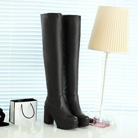 BLTIBY Knee High Boots for Women Pointed Toe Tall Boots Chunky High Heel Long Boots Dress Fashion Boots Shoes Black 41