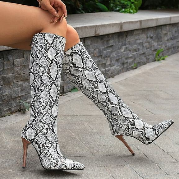 BLTIBY Knee High Boots for Women Pointed Toe Tall Boots Stiletto High Heel Long Boots Dress Fashion Boots Shoes White 41