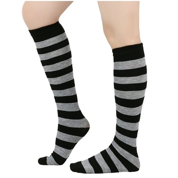 BLTIBY Knee High Striped Socks for Women Men Long Cotton Warm Tube Sports Thigh High Socks Tall Stockings for Outdoor Gray Free Size