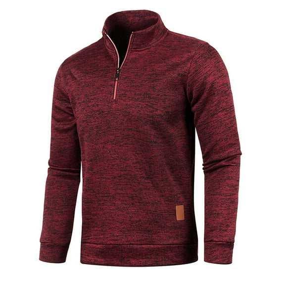 BLTIBY Knit Jacket Coat for Men,Autumn Winter Solid Color Men's Long Zip Knit Sleeves Thin Velvet Fashion Top Sweater Coats Wine L