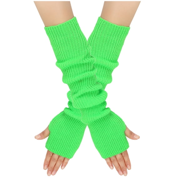 BLTIBY Knitted Arm Warmers Fingerless Gloves for Women Fall Winter Solid Color Fashion Thermal Knit Mitten Long Arm Sleeve with Thumb Hole Green Free Size