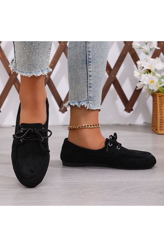 Ladies Lace-Up Soft-Soled Loafers with Low Heel Comfortable Shoes for Spring Black 40