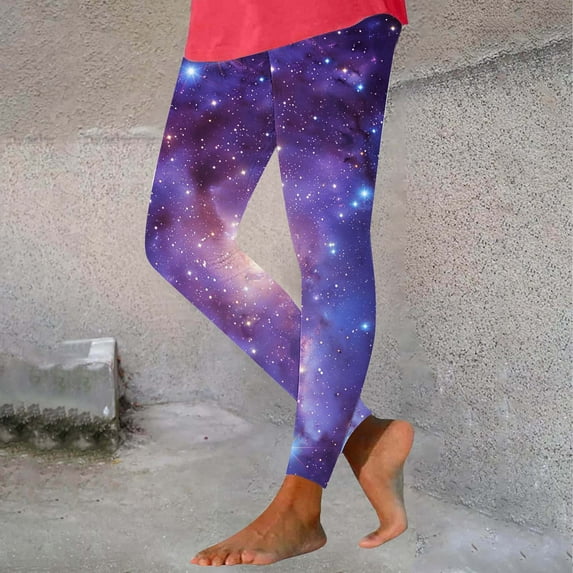 BLTIBY Leggings for Women High Waist Tummy Control Yoga Pants Star Printed Workout Soft Fashion Casual Trousers Multicolor 2 L