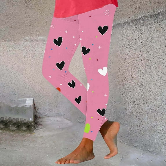 BLTIBY Leggings for Women Valentine's Day High Waisted Full Length Love Heart Graphic Workout Yoga Pants Spring Fashion Trousers 2025 Pink XL