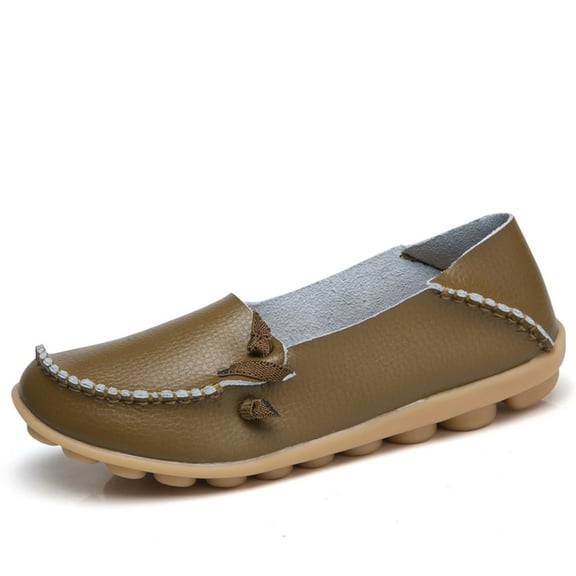BLTIBY Loafers for Women Penny Shoes Comfortable Slip On Casual Ladies Fashion Moccasins Lightweight Round Toe Driving Flats Boat Shoes Khaki 40