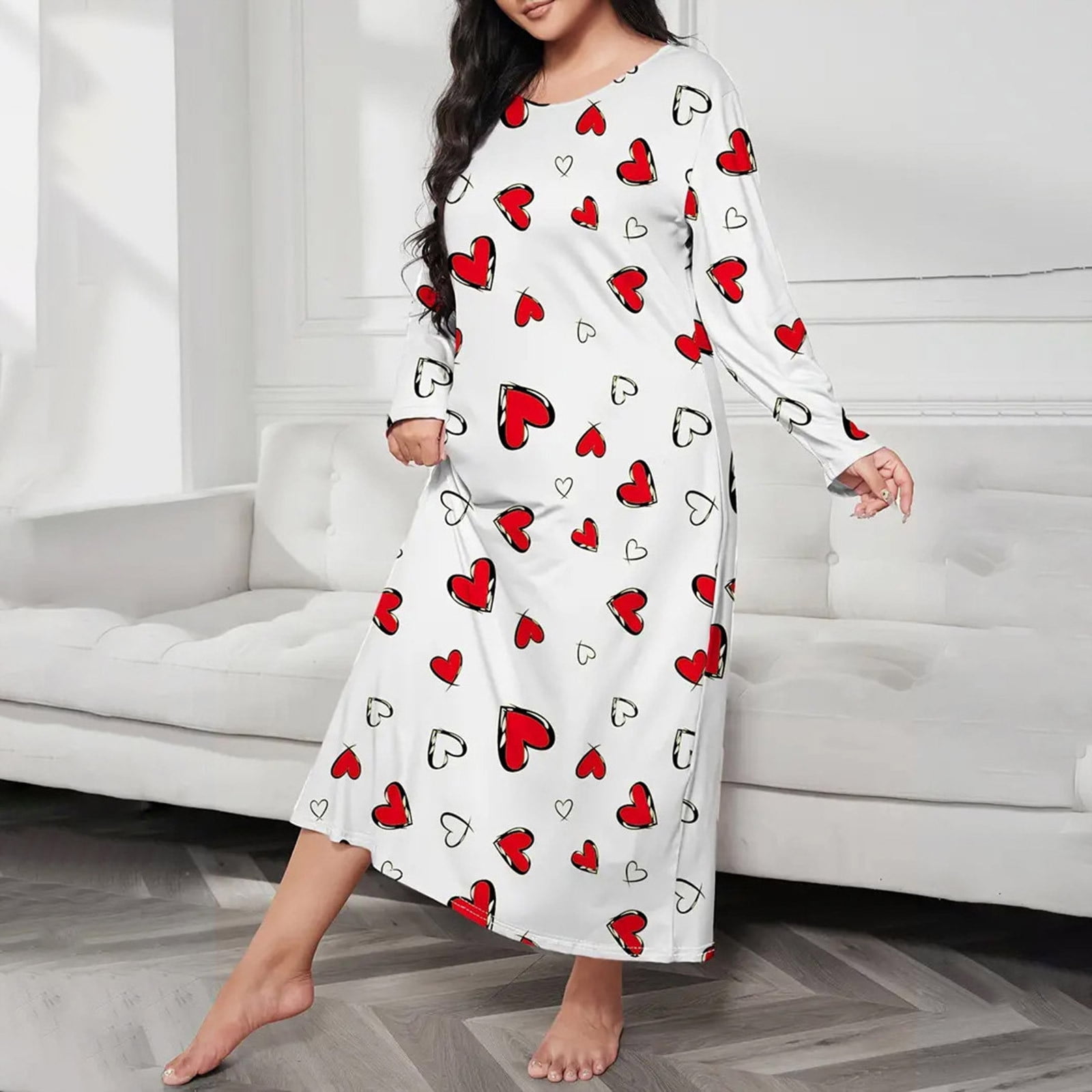 Ivay Women's Heart Print Long Sleeve Top - Red Rose Design, Polyester Spandex Blend, Size Large - View #6