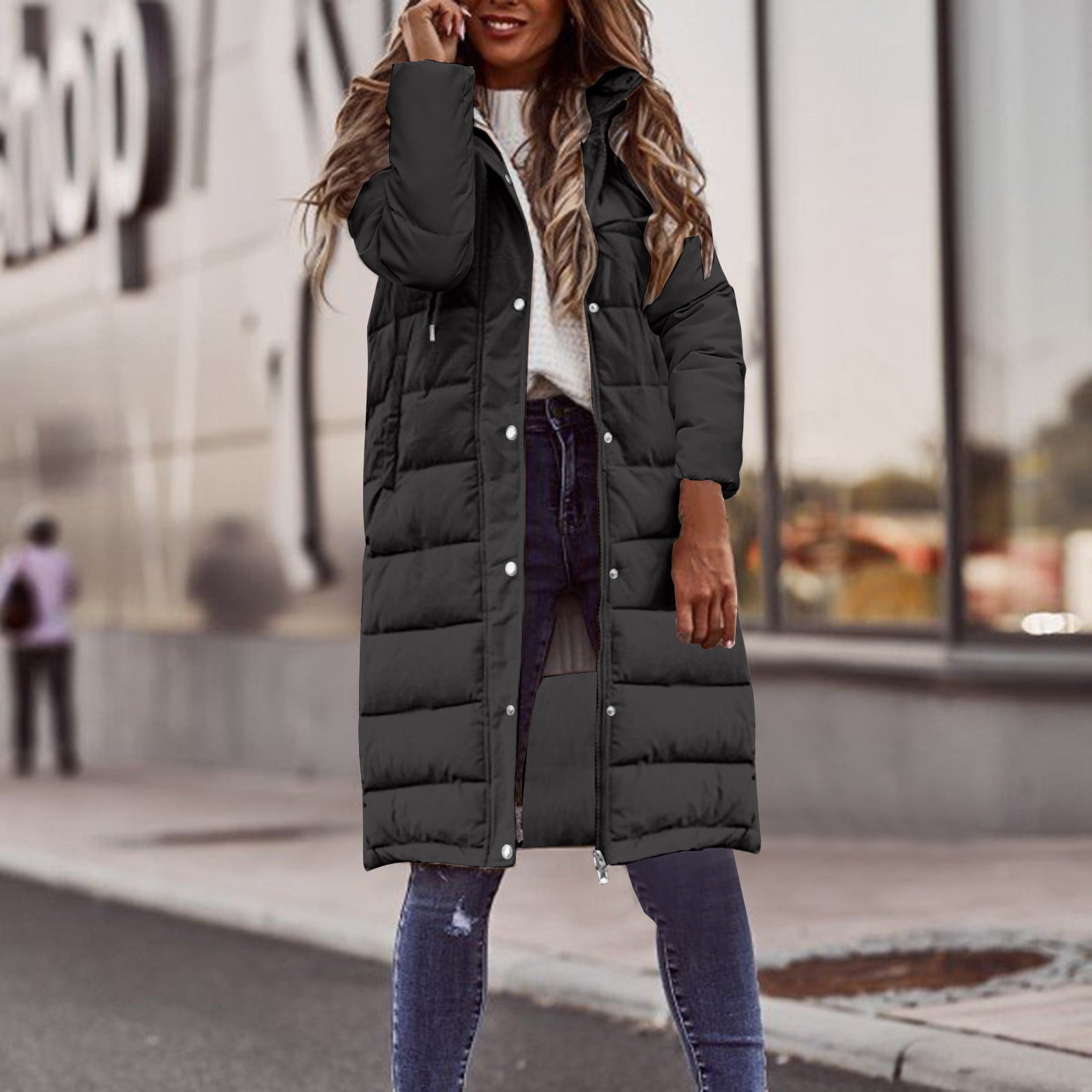 winter coat fluid womens long padded zip through jacket