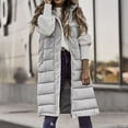thumbnail image 1 of BLTIBY Long Puffer Vest Hooded for Women Fall Winter Quilted Sleeveless Drawstring Warm Jackets with Pockets Fashion Zip Up Puffy Coat Outerwear Gray M, 1 of 4