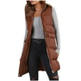 thumbnail image 1 of BLTIBY Long Puffer Vest for Women Fall Winter Quilted Sleeveless Stand Collar Warm Jackets Zip Up Puffy Coat Fashion Outerwear with Pockets Brown S, 1 of 6