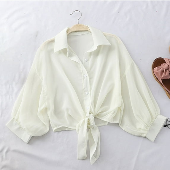 BLTIBY Long Sleeve Shirts for Women Solid Color Lapel Button Top Fashion Casual Lightweight Blouse Beige L
