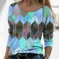 thumbnail image 1 of BLTIBY Long Sleeve Top for Women Printed Round Neck Shirts Fashion Loose Casual Lightweight Pullover Blouse Blue L, 1 of 5