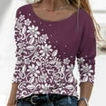 thumbnail image 1 of BLTIBY Long Sleeve Top for Women Printed Round Neck Shirts Fashion Loose Casual Lightweight Pullover Blouse Wine S, 1 of 5