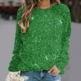 thumbnail image 1 of BLTIBY Long Sleeve Tops for Women Sequin Round Neck Loose Casual T-Shirt Fashion Comfy Pullover Blouse Green S, 1 of 4