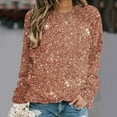 thumbnail image 1 of BLTIBY Long Sleeve Tops for Women Sequin Round Neck Loose Casual T-Shirt Fashion Comfy Pullover Blouse Rose Gold L, 1 of 4
