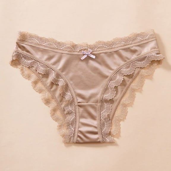 BLTIBY Low Waisted Thongs Panties for Women Solid Color Abdomen Tummy Control Lace Briefs Fashion Comfortable Breathable Underpants Brown M