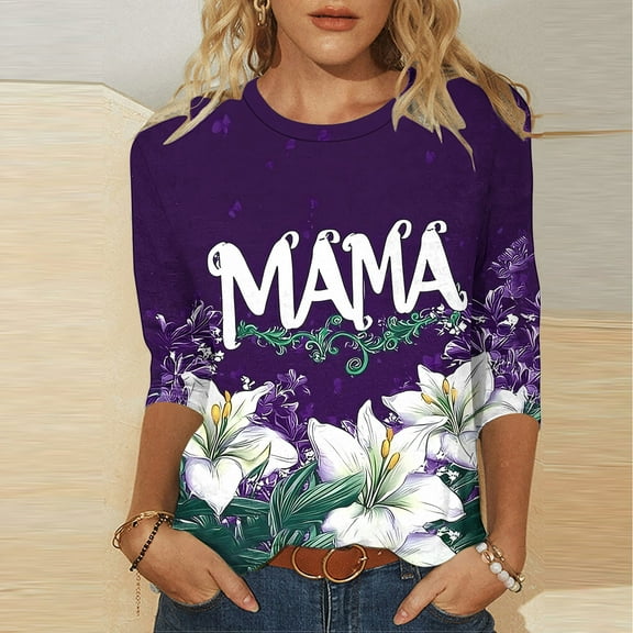 BLTIBY Mama Shirts for Women Mothers Day Mommy Mom Graphic Short Sleeve Round Neck T Shirts Casual Pullover Tops Tee Gifts Purple 2 3XL
