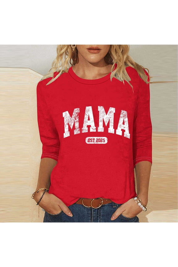 Mama Shirts for Women Mothers Day Mommy Mom Graphic Short Sleeve Round Neck T Shirts Casual Pullover Tops Tee Gifts Red 3XL