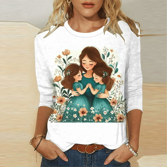 BLTIBY Mama Shirts for Women Mothers Day Mommy Mom Graphic Short Sleeve Round Neck T Shirts Casual Pullover Tops Tee Gifts White S