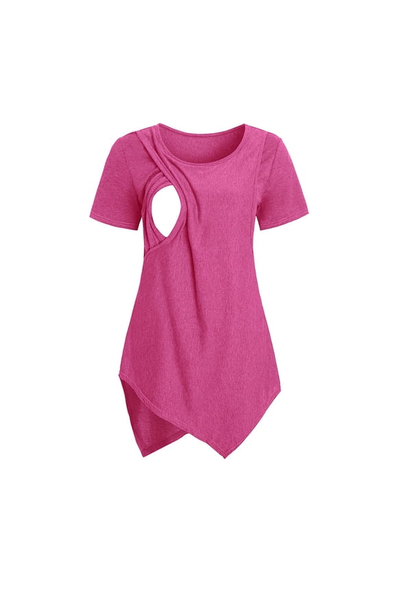 Maternity Pregnant Breastfeeding Tops for Women Womens Short Sleeve Nursing Solid Color Clothes Breastfeeding Blouse Shirts Red XXL