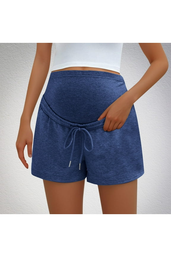 Maternity Shorts for Women High-Waisted Over Belly Biker Workout Sports Summer Active Pregnancy Tight-Fitting Slim-Fitting Running Short Leggings with Pockets Navy L