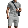thumbnail image 1 of BLTIBY Men Summer Sets Outfits 2 Piece Waffle Button down Lapel Shirts and Shorts Tracksuits Soft Resort Wear Gray XL, 1 of 7