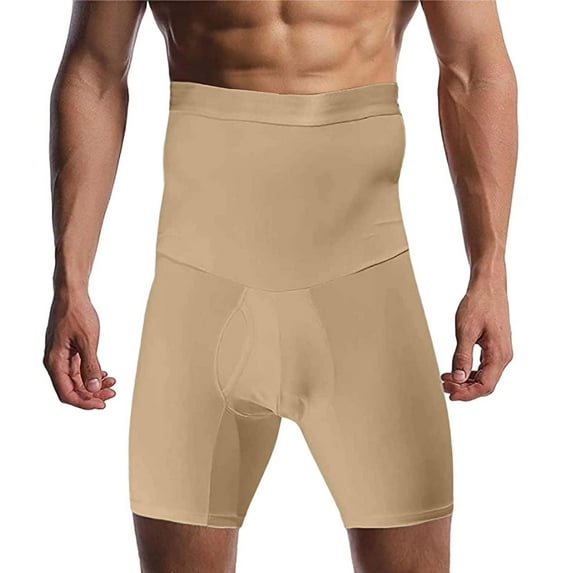 BLTIBY Men Tummy Control Shorts Solid Color High Waist Seamless Bodice Underwear Slimming Body Shaper Boxer Short Pants Beige 4XL