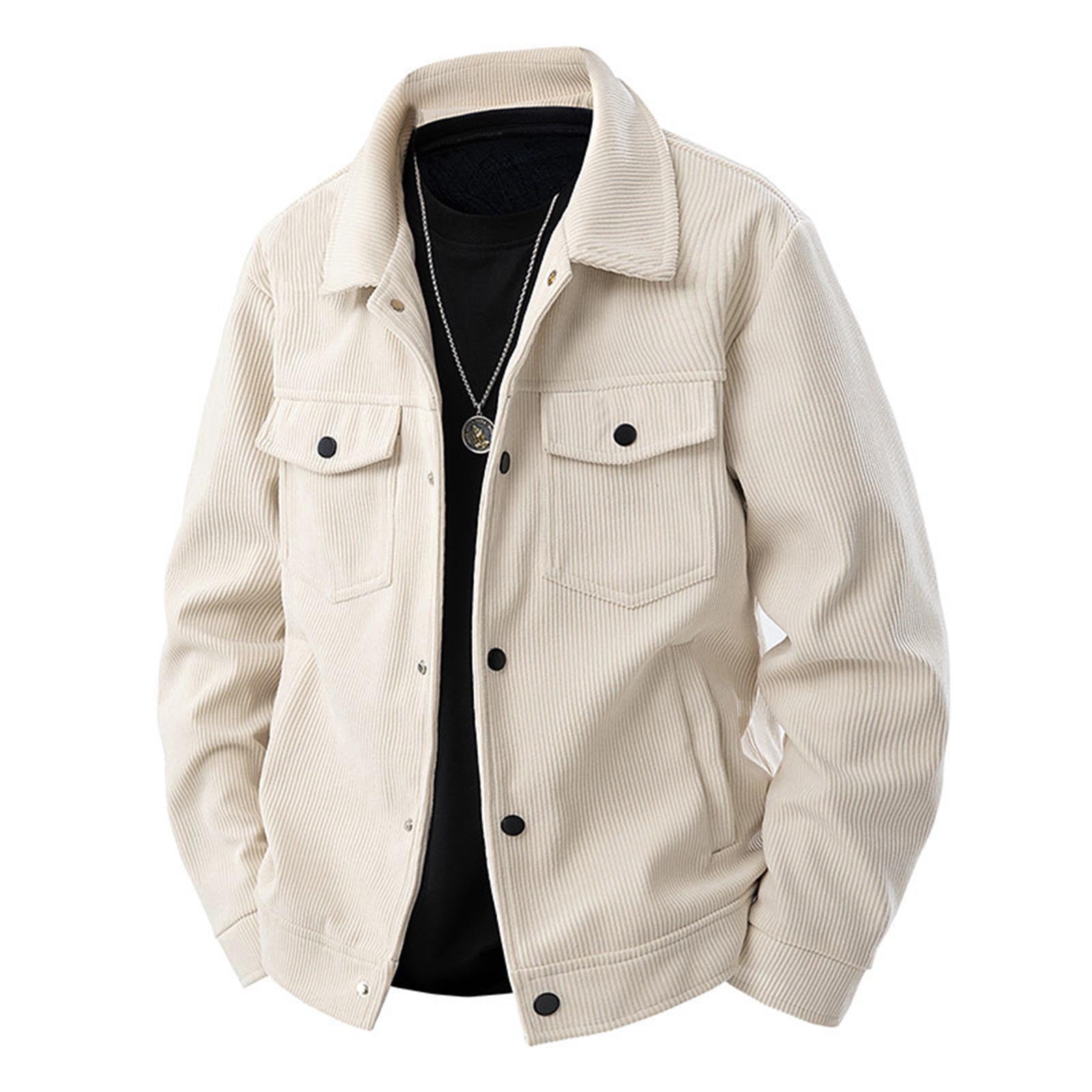 BLTIBY Men's Corduroy Jacket Solid Color Button Down Lapel Coat