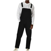 BLTIBY Men's Denim Bib Trousers Casual Cargo Overalls Jeans Jumpsuits Workwear Trousers Lightweight Fashion Adjustable Straps Long Cargo Trousers Multiple Pockets Hippy Clothes Black 1 XL