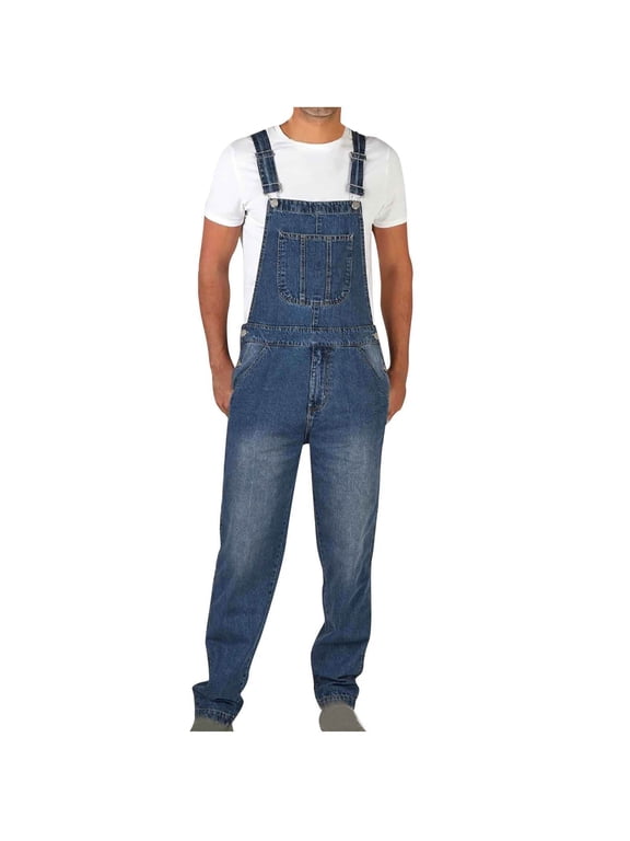 Men's Denim Bib Trousers Casual Cargo Overalls Jeans Jumpsuits Workwear Trousers Lightweight Fashion Adjustable Straps Long Cargo Trousers Multiple Pockets Hippy Clothes Light Blue 5 2XL