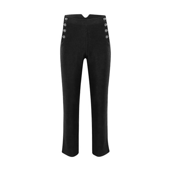 BLTIBY Men's Gothic Trousers Button Costume Vintage Jacquard Stage Performance Suit Formal Steampunk Victorian Pants Court Style Casual Slim Fit Stylish Comfortable Pants Black 2 XL