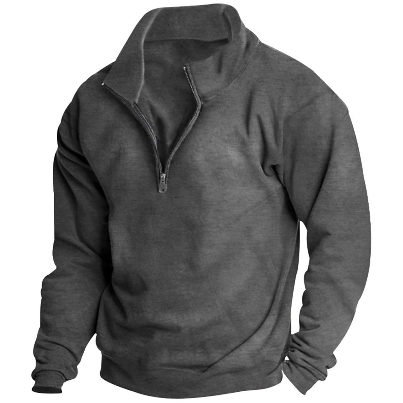 Casual Men's New Versatile Solid Color Zipper Thermal Long-sleeved Sweater