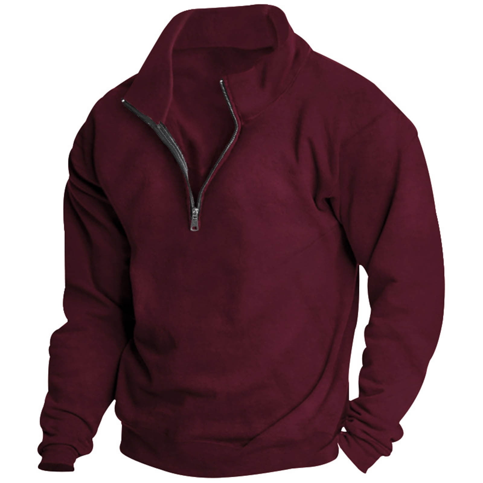 Black Half Zip Stand Collar Exposed Seam Solid Color Casual Sweatshirt