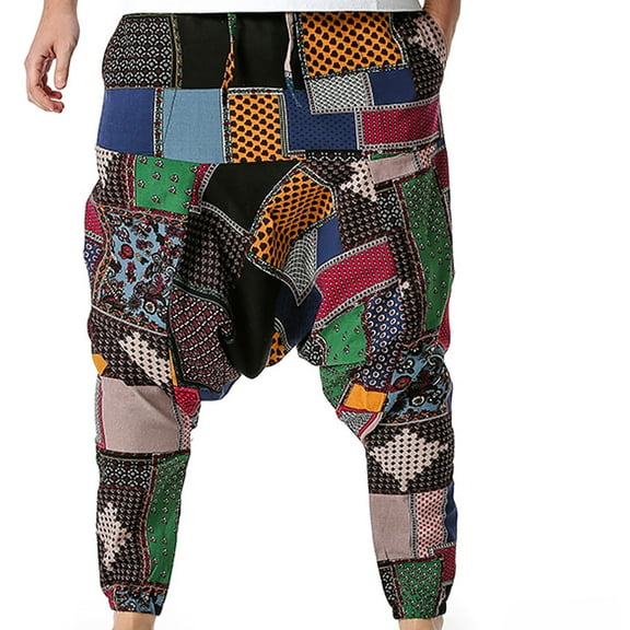 BLTIBY Men's Haren Yoga Pants Hanging Pants Lantern Pants Fashion Baggy Casual Wide Leg Low Crotch Drawstring Pirate Costume Hippie Clothes Summer Beach Pants with Pockets Multicolor 2 3XL