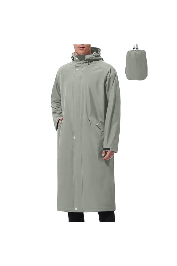 Men's Hooded Long Raincoats Packable Waterproof Work Wear Trench Coat Rain Jacket Poncho with Pockets Navy XXL